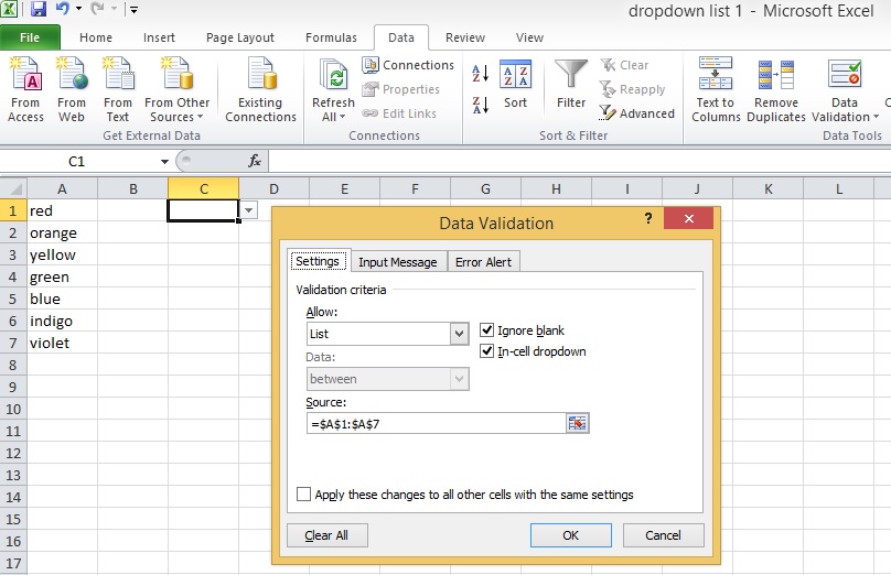 Adding a drop-down list to a cell in Excel | Free2Consult